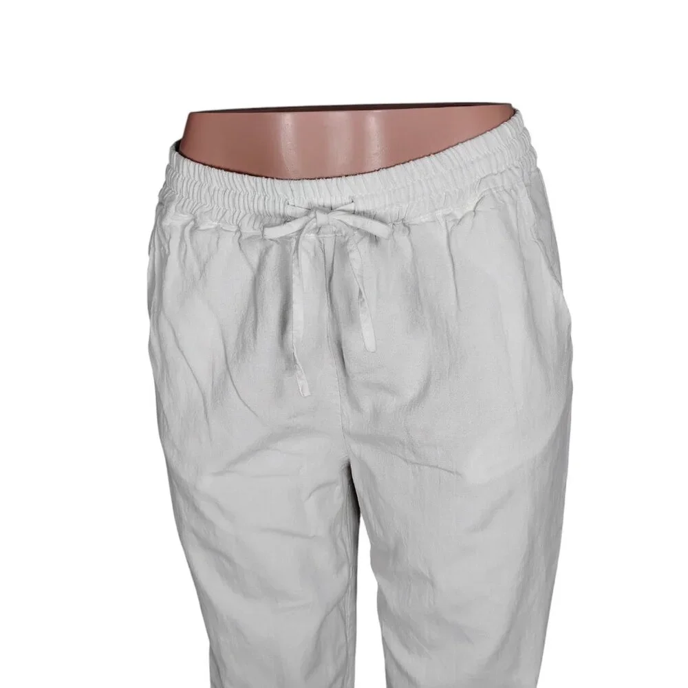 Chartou Linen Blend Lagenlook Pants Size M White With Pockets and Drawstring - Picture 2 of 9